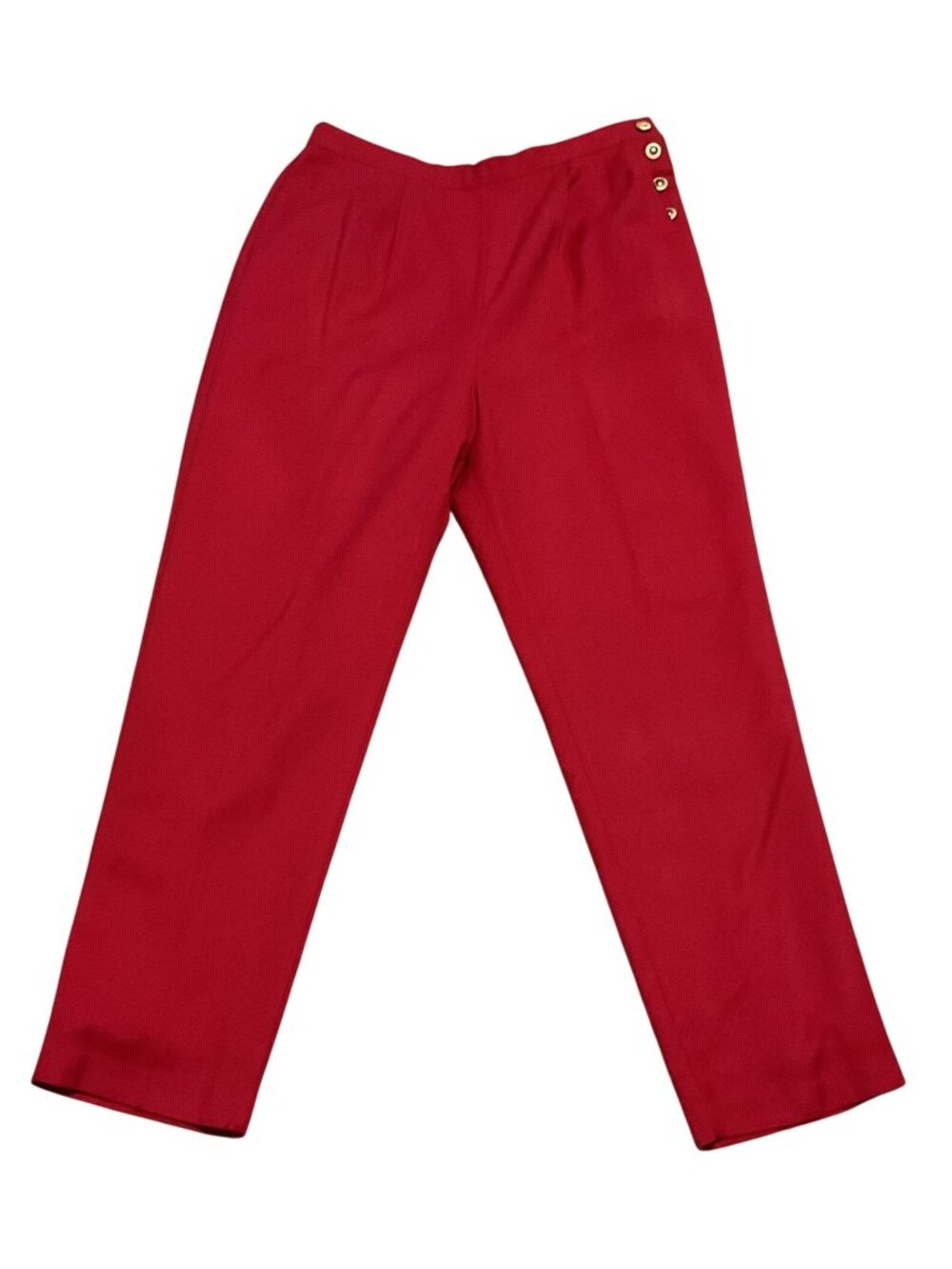 Vtg Lucia Red High-Waisted Pants Pockets Gold Button Accents Sz 16 Made In USA